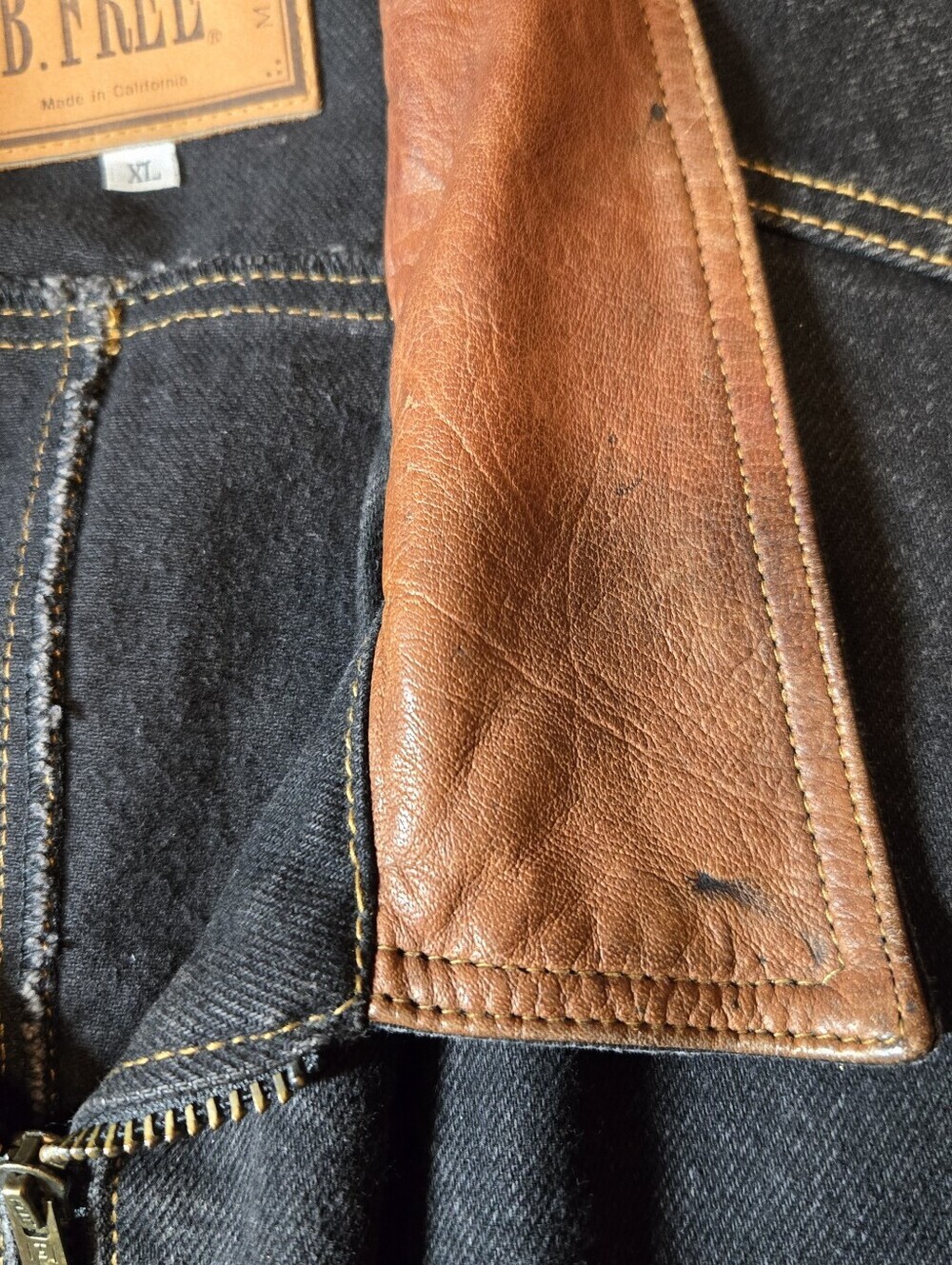 Vintage B. Free Men's Denim With Leather Trim Jacket Size XL Black & Tan - Picture 4 of 16